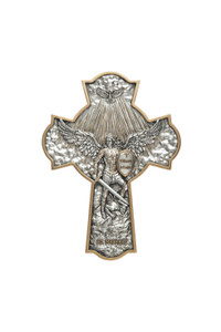 St. Michael Crucifixion Plaque in Pewter Style 10" SR-78568-PE