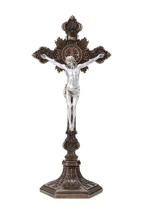 Standing St. Benedict Crucifix Cold Cast Bronze/Pewter Style 9.5" SR-77600-BS