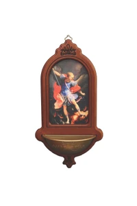 St. Michael Wood Holy Water Font 5.5x10" AL-29-MIKE