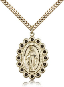 Gold Filled Miraculous Pendant, Stainless Gold Heavy Curb Chain, 1 1/8" x 3/4" Gold Filled Miraculous Pendant, Stainless Gold Heavy Curb Chain, 1 1/8" x 3/4"