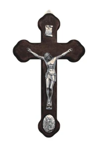 Wood Crucifix with Metal Corpus & St. Michael Medallion 8.75" MC-MIKE