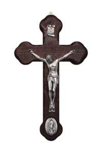 Wood Crucifix with Metal Corpus & Guadalupe Medallion 8.75" MC-GUAD