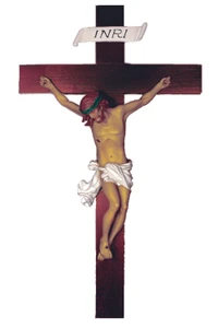 Crucifix in Hand-Painted Alabaster on a Wood Cross 14" MA-660-C