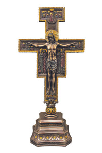 Standing San Damiano Crucifix in Cold Cast Bronze 7x14" SR-76576