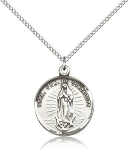Sterling Silver Our Lady of Guadalupe Pendant, Lite Curb Chain, 7/8" x 3/4" Sterling Silver Our Lady of Guadalupe Pendant, Lite Curb Chain, 7/8" x 3/4"