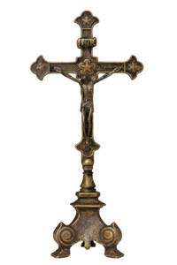 Double Sided Standing Crucifix in Antique Brass 13" 306-ADS