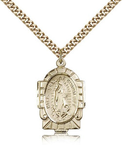 Gold Filled Our Lady of Guadalupe Pendant, Stainless Gold Heavy Curb Chain, 1" x 5/8" Gold Filled Our Lady of Guadalupe Pendant, Stainless Gold Heavy Curb Chain, 1" x 5/8"
