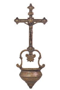 Crucifixion Font in Antique Brass 14" 130299-M