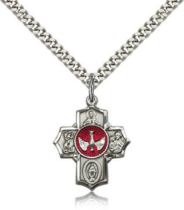 Sterling Silver 5-Way Pendant, Stainless Silver Heavy Curb Chain, 7/8" x 3/4" Sterling Silver 5-Way Pendant, Stainless Silver Heavy Curb Chain, 7/8" x 3/4"