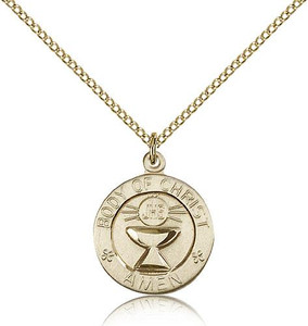 Gold Filled St. Christopher Pendant, Gold Filled Lite Curb Chain, 3/4" x 5/8" Gold Filled St. Christopher Pendant, Gold Filled Lite Curb Chain, 3/4" x 5/8"