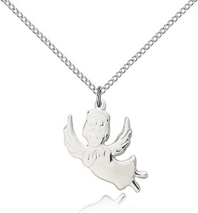 Sterling Silver Angel Pendant, Lite Curb Chain, 3/4" x 3/4"