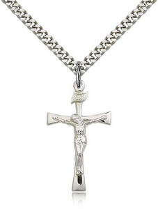 Sterling Silver Maltese Crucifix Pendant, Stainless Silver Heavy Curb Chain, 1 1/8" x 5/8" Sterling Silver Maltese Crucifix Pendant, Stainless Silver Heavy Curb Chain, 1 1/8" x 5/8"