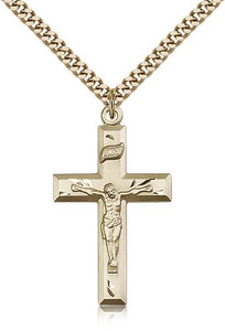 Gold Filled Crucifix Pendant, Stainless Gold Heavy Curb Chain, 1 3/8" x 3/4" Gold Filled Crucifix Pendant, Stainless Gold Heavy Curb Chain, 1 3/8" x 3/4"