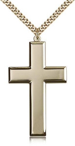 Gold Filled Cross Pendant, Stainless Gold Heavy Curb Chain, 1 7/8" x 1" Gold Filled Cross Pendant, Stainless Gold Heavy Curb Chain, 1 7/8" x 1"