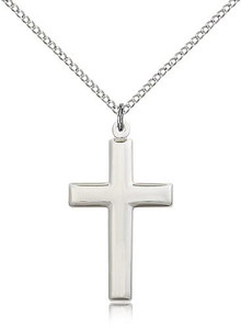 Sterling Silver Cross Pendant, Lite Curb Chain, 1 1/8" x 5/8"