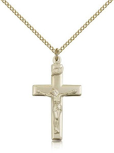 Gold Filled Crucifix Pendant, Gold Filled Lite Curb Chain, 1 1/8" x 5/8"