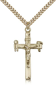 Gold Filled Crucifix Pendant, Stainless Gold Heavy Curb Chain, 1 3/8" x 3/4" Gold Filled Crucifix Pendant, Stainless Gold Heavy Curb Chain, 1 3/8" x 3/4"
