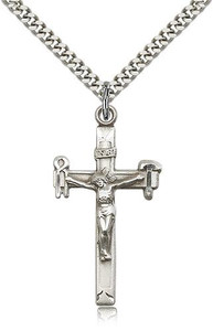 Sterling Silver Crucifix Pendant, Stainless Silver Heavy Curb Chain, 1 3/8" x 3/4" Sterling Silver Crucifix Pendant, Stainless Silver Heavy Curb Chain, 1 3/8" x 3/4"