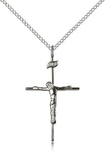Sterling Silver Crucifix Pendant, Lite Curb Chain, 1 1/4" x 3/4"