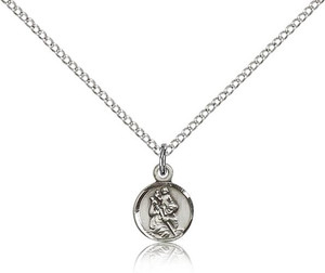 Sterling Silver St. Christopher Pendant, Lite Curb Chain, 3/8" x 1/4" Sterling Silver St. Christopher Pendant, Lite Curb Chain, 3/8" x 1/4"