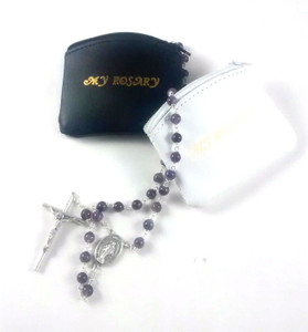 Black Or White Small Genuine Leather My Rosary Pouch Black Or White Small Genuine Leather My Rosary Pouch