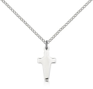 Sterling Silver Cross Pendant, Lite Curb Chain, 5/8" x 1/4"