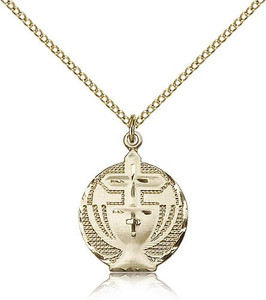 Gold Filled Communion Pendant, Gold Filled Lite Curb Chain, 7/8" x 5/8" Gold Filled Communion Pendant, Gold Filled Lite Curb Chain, 7/8" x 5/8"