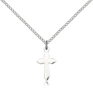 Sterling Silver Cross Pendant, Lite Curb Chain, 5/8" x 3/8"