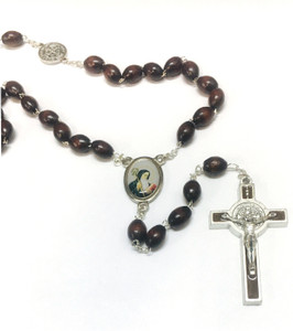 Oval Brown Wood Bead Saint Benedict Colored Center-Piece Rosary 26-4401-02 Oval Brown Wood Bead Saint Benedict Colored Center-Piece Rosary 26-4401-02