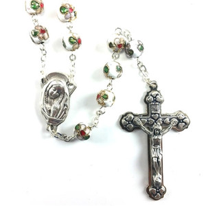 White CLOISONNE BEAD ROSARY 26-672-08 White CLOISONNE BEAD ROSARY 26-672-08