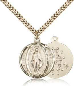 Gold Filled Miraculous Pendant, Stainless Gold Heavy Curb Chain, 7/8" x 3/4" Gold Filled Miraculous Pendant, Stainless Gold Heavy Curb Chain, 7/8" x 3/4"