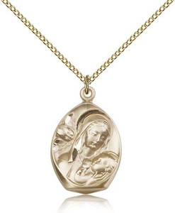 Gold Filled Madonna & Child Pendant, Gold Filled Lite Curb Chain, 1" x 5/8" Gold Filled Madonna & Child Pendant, Gold Filled Lite Curb Chain, 1" x 5/8"