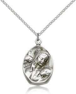 Sterling Silver Madonna & Child Pendant, Lite Curb Chain, 1" x 5/8" Sterling Silver Madonna & Child Pendant, Lite Curb Chain, 1" x 5/8"
