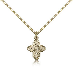 Gold Filled 4-Way Pendant, Gold Filled Lite Curb Chain, 5/8" x 3/8" Gold Filled 4-Way Pendant, Gold Filled Lite Curb Chain, 5/8" x 3/8"