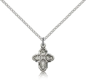 Sterling Silver 4-Way Pendant, Lite Curb Chain, 5/8" x 3/8"