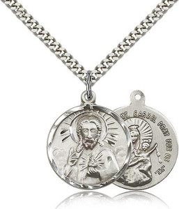 Sterling Silver Scapular Pendant, Stainless Silver Heavy Curb Chain, 7/8" x 3/4" Sterling Silver Scapular Pendant, Stainless Silver Heavy Curb Chain, 7/8" x 3/4"