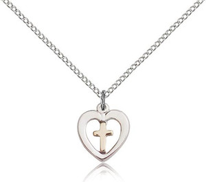 Two-Tone GF/SS Heart / Cross Pendant, Lite Curb Chain, 1/2" x 3/8" Two-Tone GF/SS Heart / Cross Pendant, Lite Curb Chain, 1/2" x 3/8"