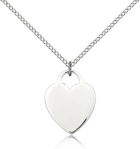 Sterling Silver Heart Pendant, Lite Curb Chain, 3/4" x 5/8" Sterling Silver Heart Pendant, Lite Curb Chain, 3/4" x 5/8"