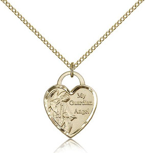 Gold Filled Guardian Angel Heart Pendant, Gold Filled Lite Curb Chain, 3/4" x 5/8" Gold Filled Guardian Angel Heart Pendant, Gold Filled Lite Curb Chain, 3/4" x 5/8"