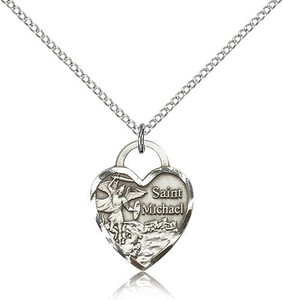 Sterling Silver St. Michael the Archangel Pendant, Lite Curb Chain, 3/4" x 5/8" Sterling Silver St. Michael the Archangel Pendant, Lite Curb Chain, 3/4" x 5/8"