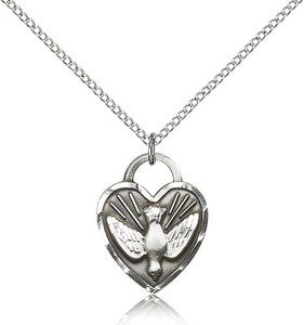 Sterling Silver Confirmation Heart Pendant, Lite Curb Chain, 3/4" x 5/8"