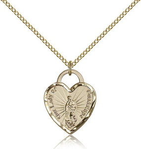 Gold Filled Our Lady of Guadalupe Heart Pendant, Gold Filled Lite Curb Chain, 3/4" x 5/8" Gold Filled Our Lady of Guadalupe Heart Pendant, Gold Filled Lite Curb Chain, 3/4" x 5/8"