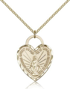 Gold Filled Miraculous Heart Pendant, Gold Filled Lite Curb Chain, 1" x 3/4" Gold Filled Miraculous Heart Pendant, Gold Filled Lite Curb Chain, 1" x 3/4"
