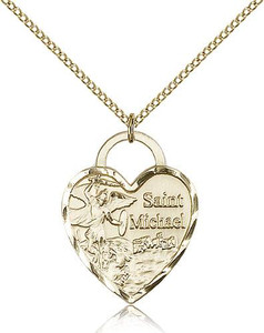 Gold Filled St. Michael the Archangel Pendant, Gold Filled Lite Curb Chain, 1" x 3/4" Gold Filled St. Michael the Archangel Pendant, Gold Filled Lite Curb Chain, 1" x 3/4"