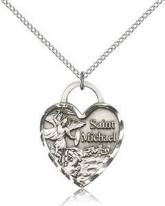 Sterling Silver St. Michael the Archangel Pendant, Lite Curb Chain, 1" x 3/4" Sterling Silver St. Michael the Archangel Pendant, Lite Curb Chain, 1" x 3/4"