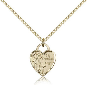 Gold Filled Guardian Angel Heart Pendant, Gold Filled Lite Curb Chain, 5/8" x 1/2" Gold Filled Guardian Angel Heart Pendant, Gold Filled Lite Curb Chain, 5/8" x 1/2"