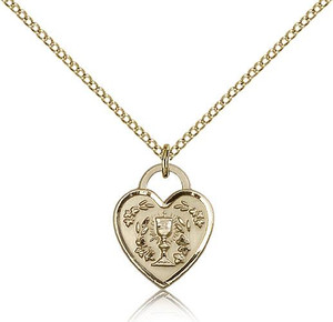 Gold Filled Communion Heart Pendant, Gold Filled Lite Curb Chain, 5/8" x 1/2" Gold Filled Communion Heart Pendant, Gold Filled Lite Curb Chain, 5/8" x 1/2"