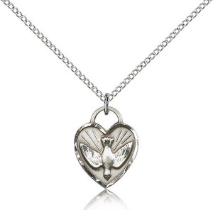 Sterling Silver Confirmation Heart Pendant, Lite Curb Chain, 5/8" x 1/2"