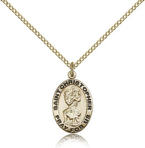 Gold Filled St. Christopher Pendant, GF Lite Curb Chain, 3/4" x 1/2" Gold Filled St. Christopher Pendant, GF Lite Curb Chain, 3/4" x 1/2"