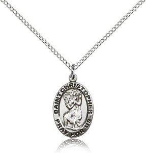 Sterling Silver St. Christopher Pendant, Stainless steel Lite Curb Chain, 3/4" x 1/2" Sterling Silver St. Christopher Pendant, Stainless steel Lite Curb Chain, 3/4" x 1/2"